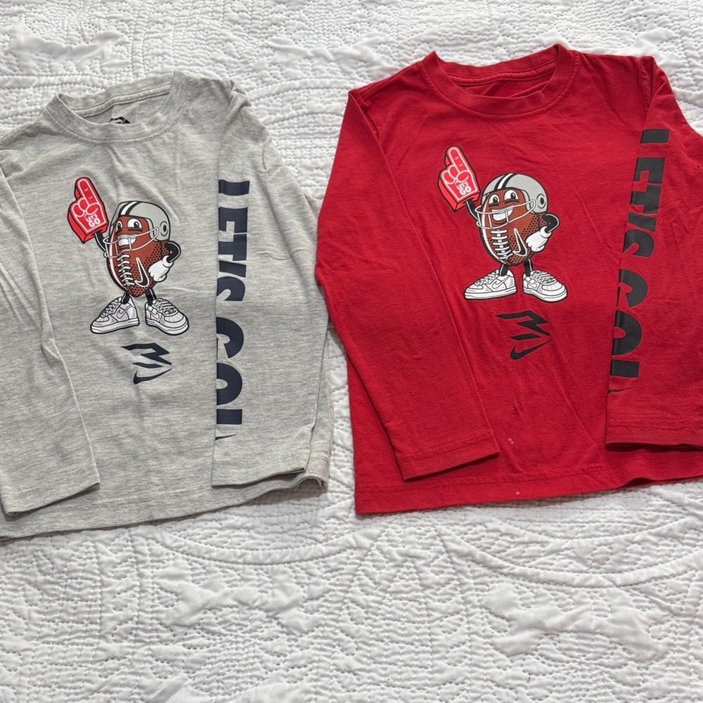 Kids Let's Go Football Long Sleeve Tees - Red & Gray